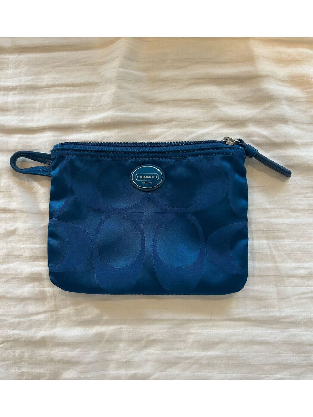 Y2K Coach Blue Satin Weekend Getaway Logo Tote Bag Pouch